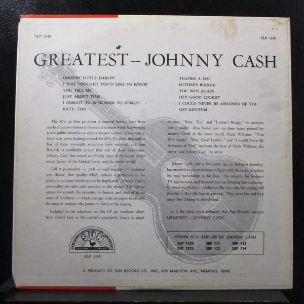 Johnny Cash - Greatest! - VG LP Recprd 1959 Sun Mono USA Original Vinyl - Country / Rockabilly