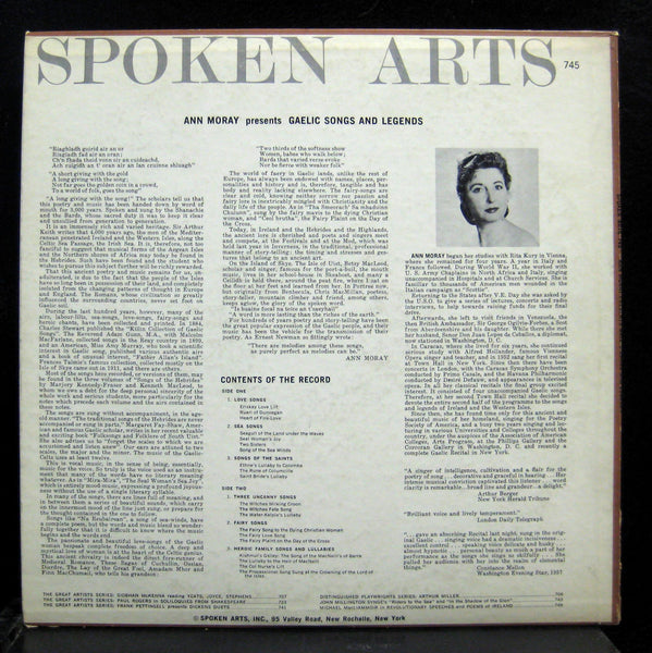 Ann Moray - Gaelic Songs And Legends LP VG+ Spoken Arts 745 Mono Vinyl