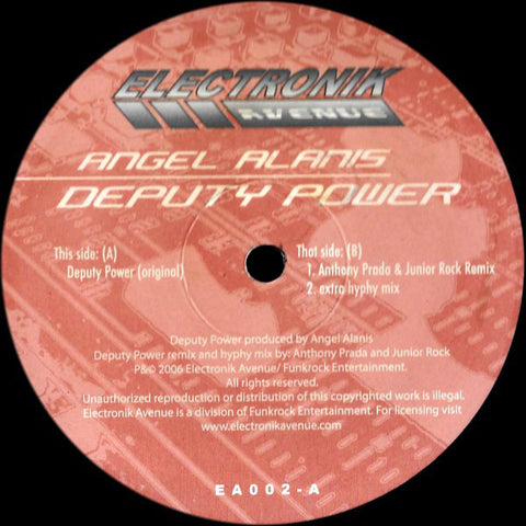 Angel Alanis – Deputy Power - New 12" Single Record 2006 Electronik Avenue USA Vinyl - Linz House / Electro