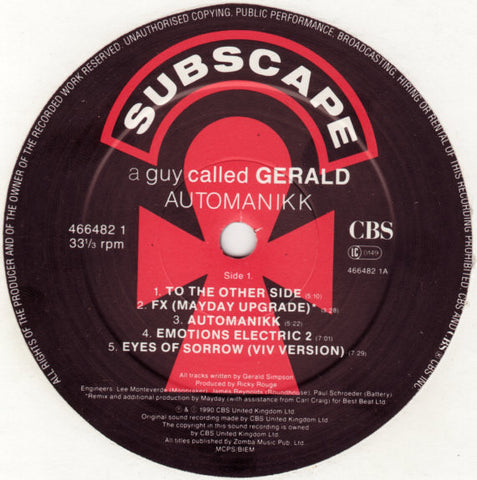 A Guy Called Gerald – Automanikk - Mint- 12" USA Promo 1990 - Acid House - silveradocustomhomesinc Linz