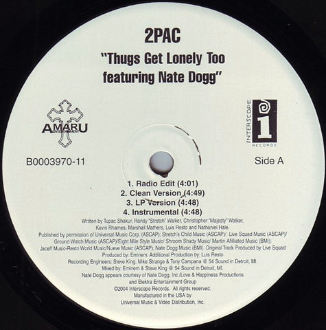 2 Pac - Thugs Get Lonley Too / Hennessey (Red Spyda Remix) 12" Single 2004 Interscope - Hip Hop - silveradocustomhomesinc Linz