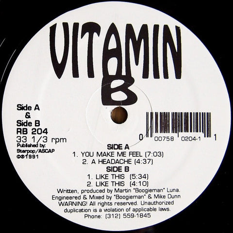 Vitamin B – You Make Me Feel - Mint- 12" Single Record 1991 Rhythm Beat USA Vinyl - Linz House / Acid House