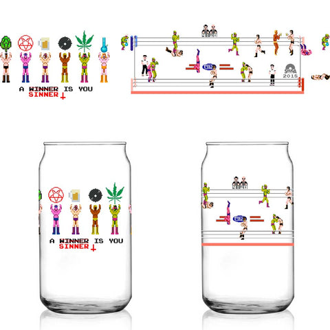 Weed & Beer Pro Wrestling NES 8-Bit silveradocustomhomesinc 16 oz Libbey Can Glass Limited Batch1