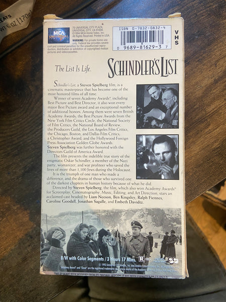 Schindler's List (1993) - Used 2 VHS 1994 Universal Tape