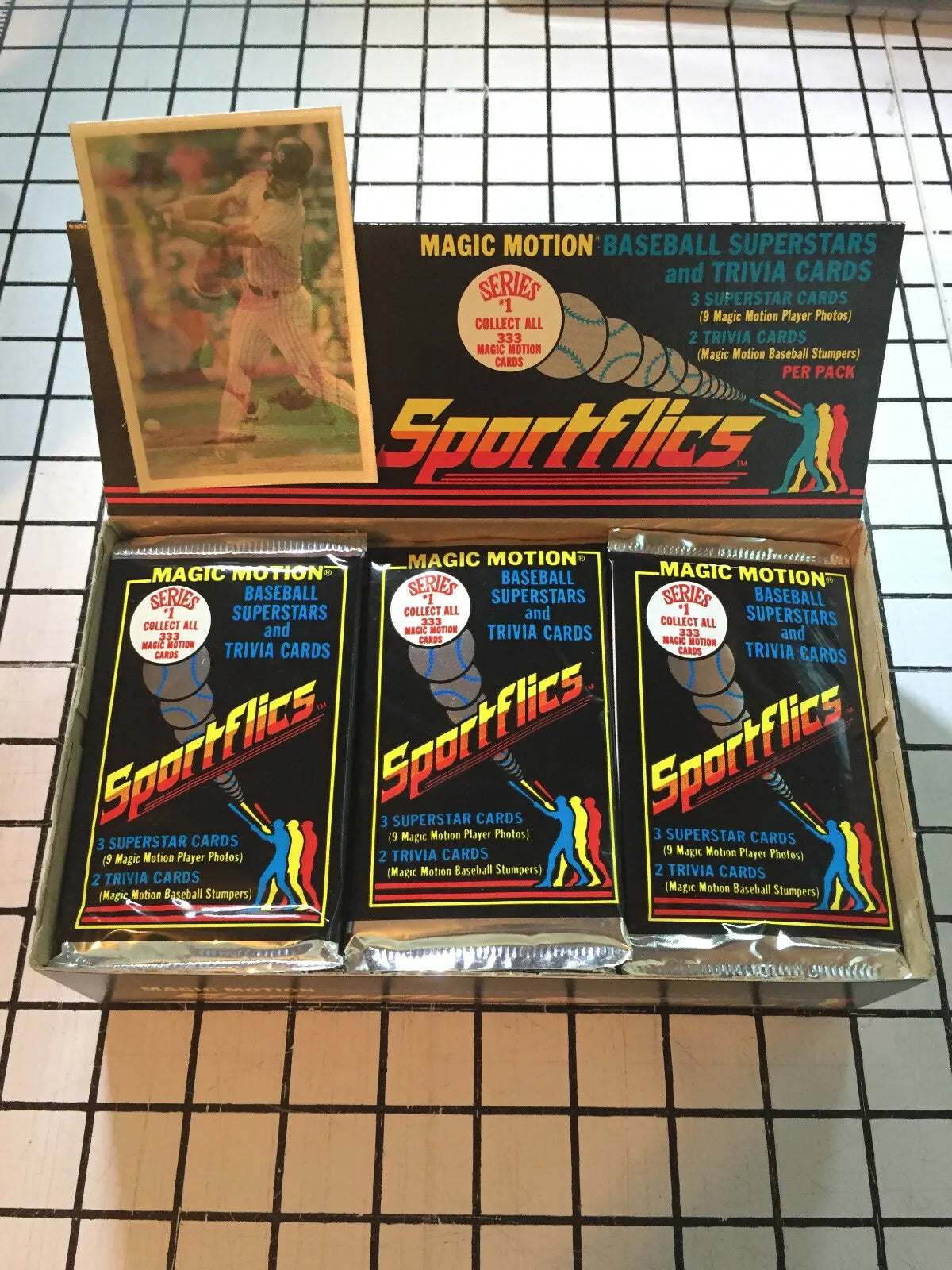 (1) One Pack - New Sealed 1986 SPORTFLICS 3D MLB Baseball Trading Card Star Pack - 3 Cards & 2 Magic Motion Trivia Cards