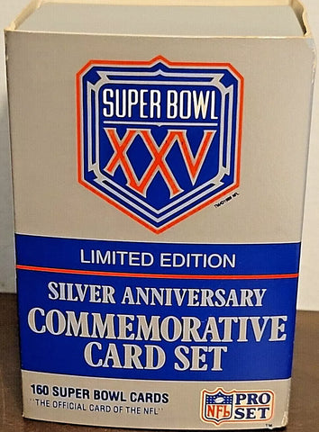 1990 NFL PRO SET Super Bowl 25 XXV Limited Edition Silver Anniversary Commemorative Card Set - 160 Cards