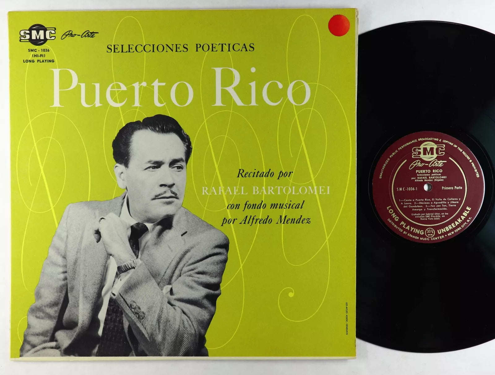 Rafael Bartolomei - Puerto Rico (Selecciones Poeticas) - VG+ LP Record 1955 SMC Pro-Arte USA Vinyl - Latin