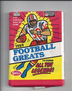 (1) One Pack - 1989 SWELL Greats Hall Of Fame Legends NFL Football Trading Card - 10 Cards